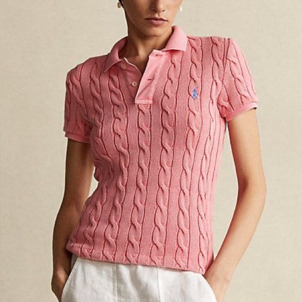 Polo Ralph Lauren Cotton Cable Knit Polo in Pink